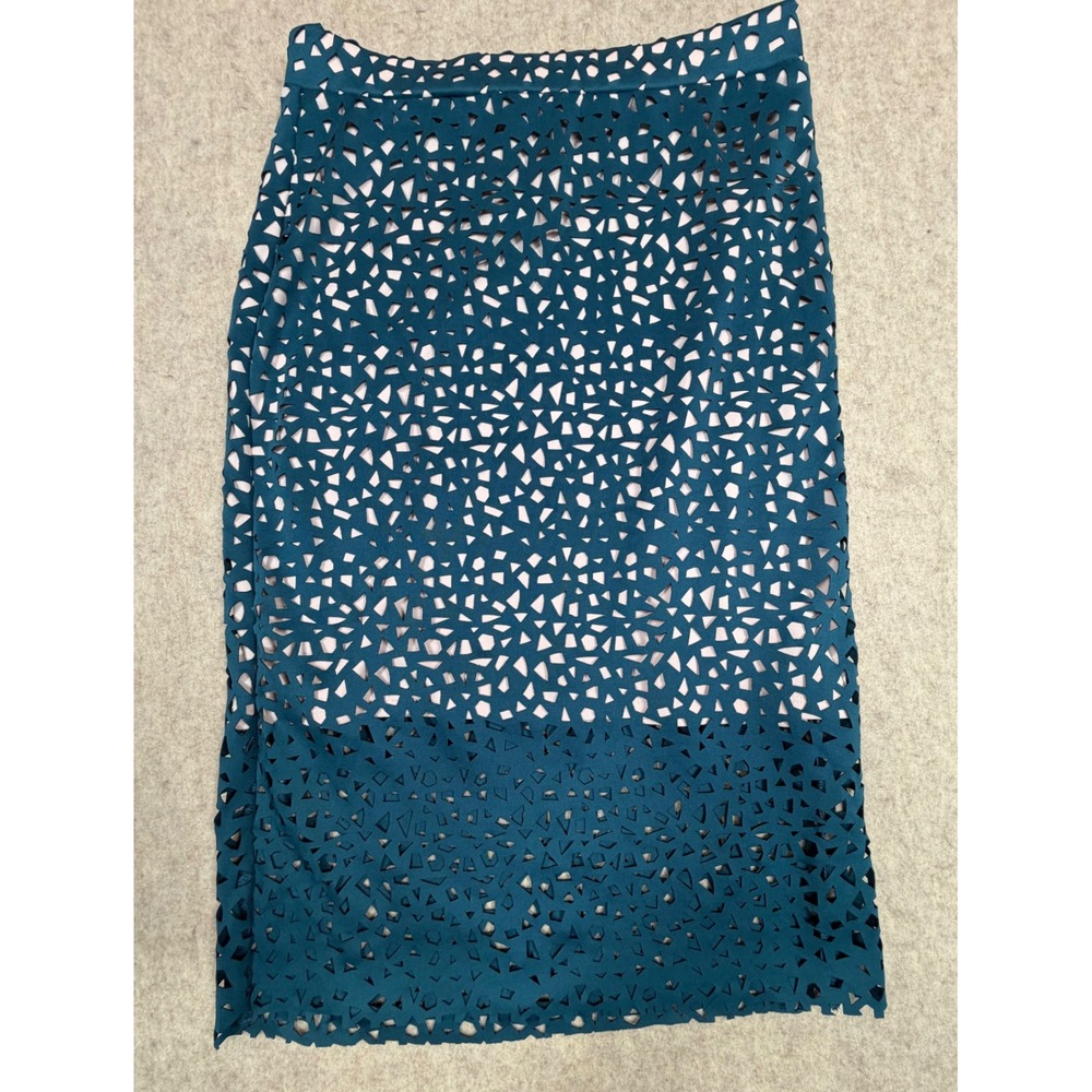 Dorothy Perkins Luxe Pencil Skirt Women Size 8 Teal Laser Cut Geometric NWT